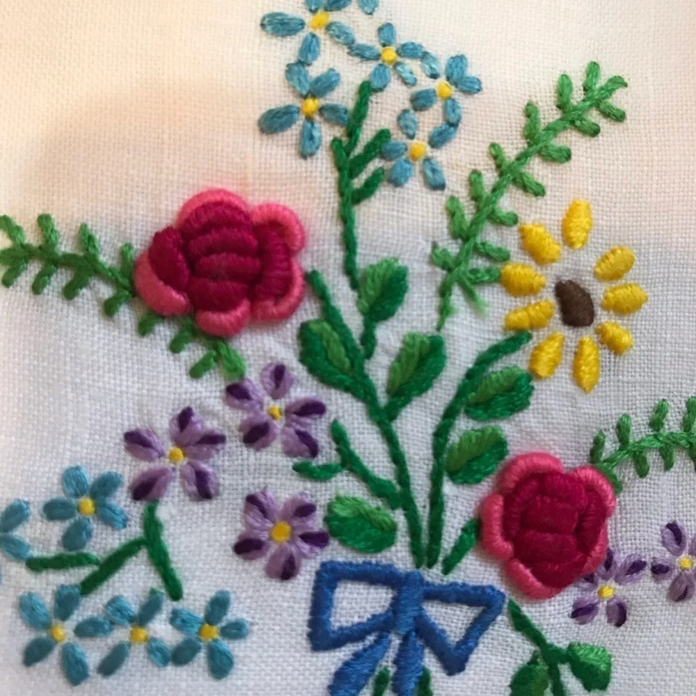 NWOT Hand Embroidered Floral Linen, Napkin, Towel